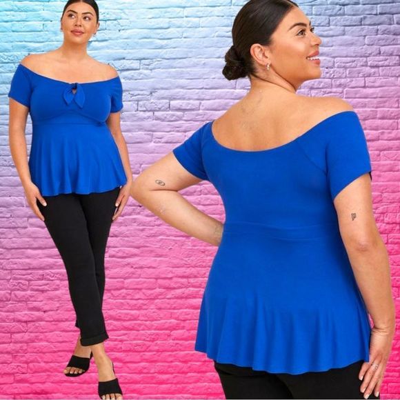 torrid Tops - Torrid Blue Babydoll Super Soft Tie-Front Off-Shoulder Top NWT